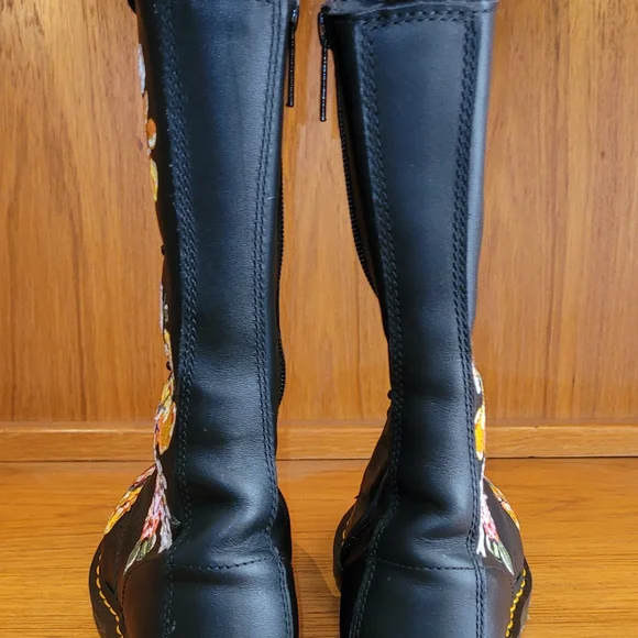 Dr. Martens 1914 VONDA II Floral Mid-Calf Boots - Black Leather, EU 38 / US 7 - Picture 3 of 6